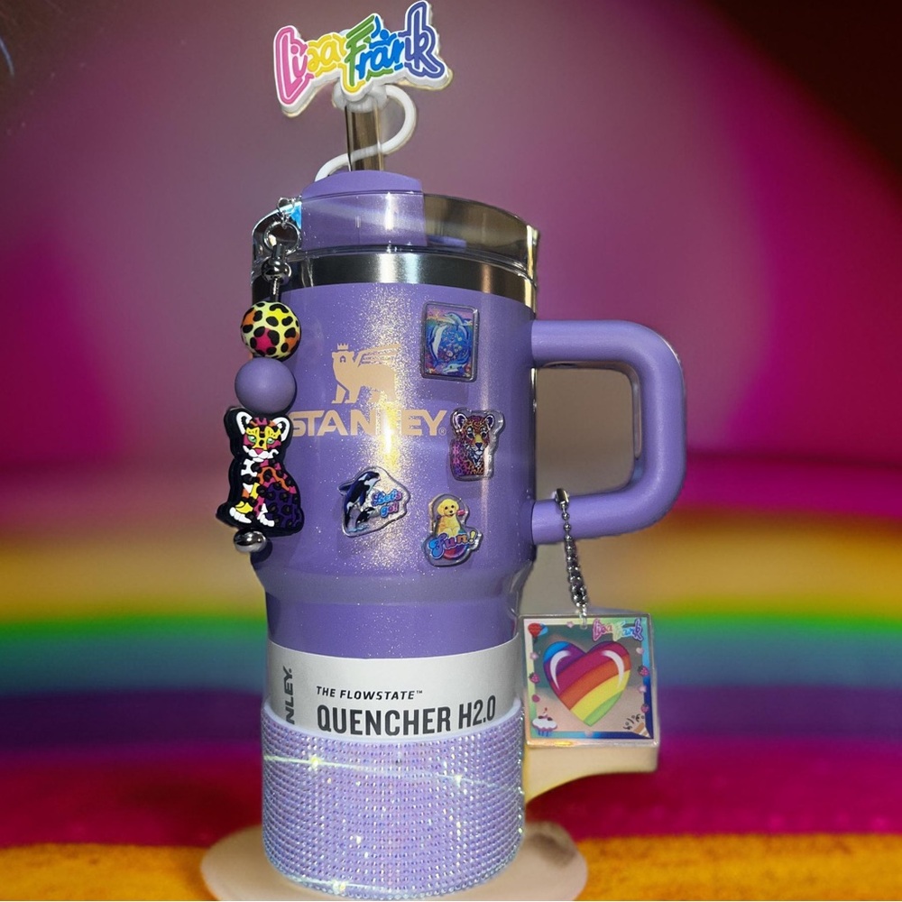 Lisa Frank themed Periwinkle Shimmer Stanley Quencher 20 oz